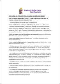 CONCURSO DE PREMIOS EN INVESTIGACIÓN FARMACÉUTICA DE LA ACADEMIA DE FARMACIA DE CASTILLA Y LEÓN - Colegio de Farmacéuticos de Pontevedra